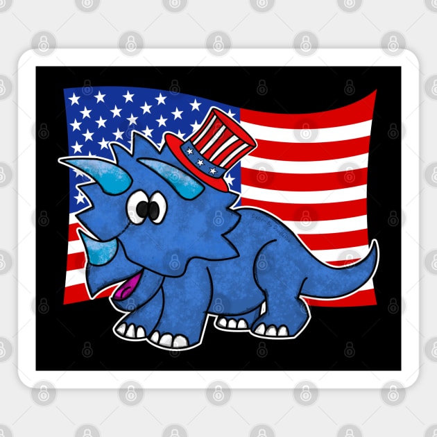 4th July Triceratops American Flag Dinosaur Magnet by doodlerob